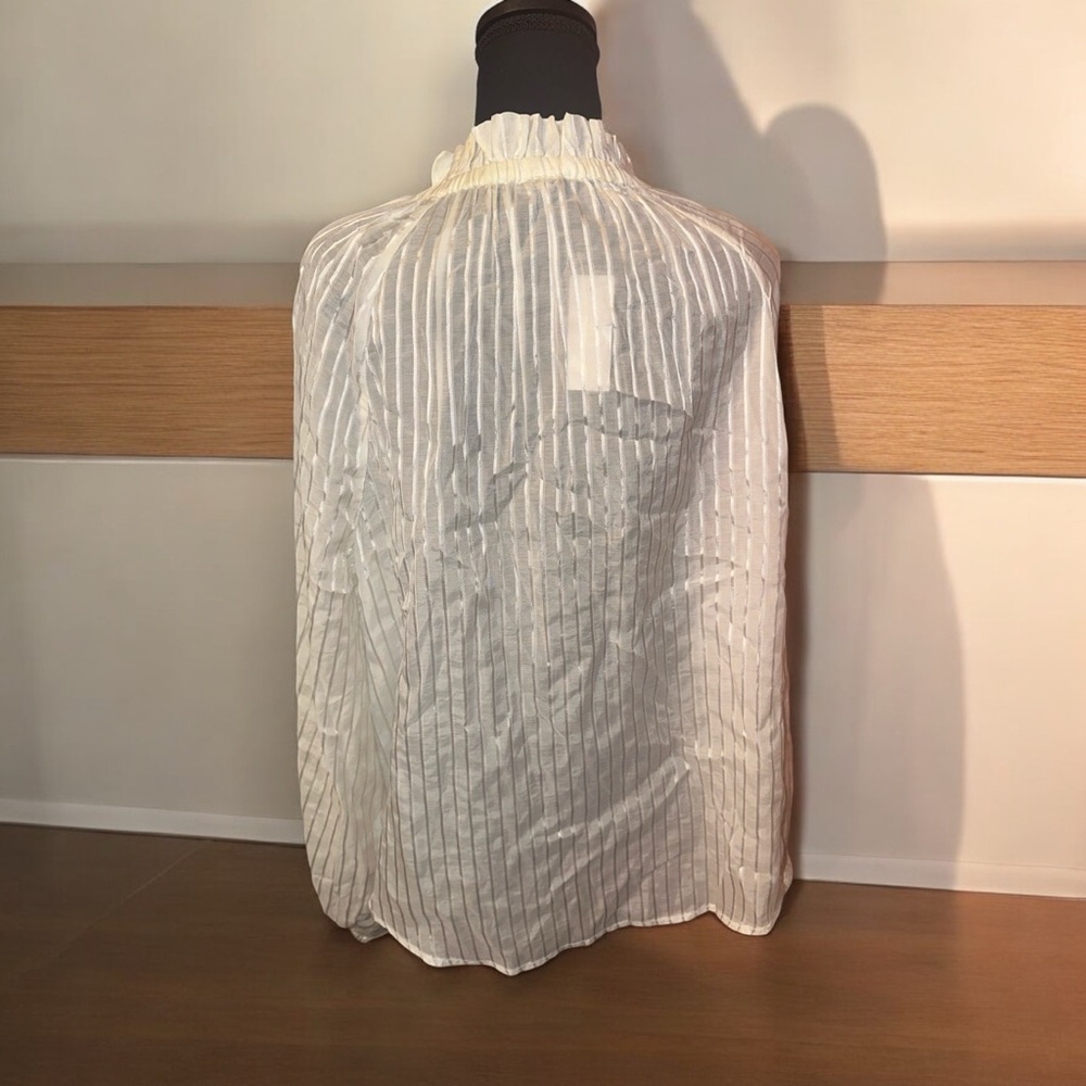 Ann Taylor Ruffle Neck Balloon Sleeve Stripe Blouse NWT - Picture 4 of 9